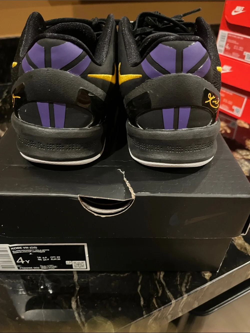 Nike Kids Sneakers - Black/Gold/White Kobe VIII GRADE school youth 4